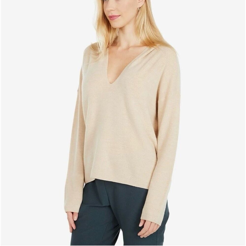 ✨Eileen Fisher Cotton & Cashmere Hooded Cream Sz Small Sweater✨